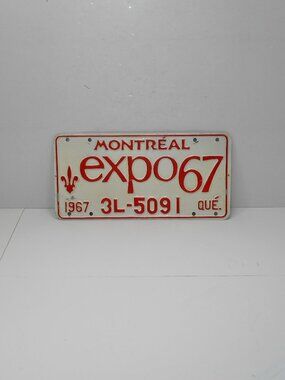 Vintage Quebec 1967 Montreal expo67 Canadian Car License Plate 3L-5091